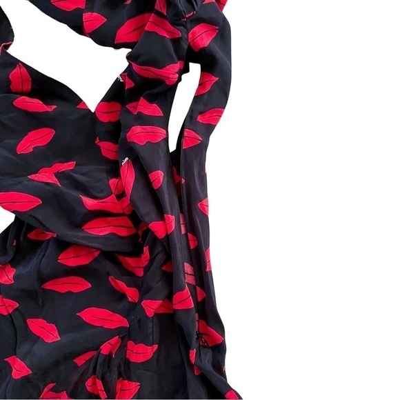 Rixo Dress Rose Kiss Cutout Ruffled Ruched Midi Valentines Red Lips XS 4 GUC - Picture 7 of 13